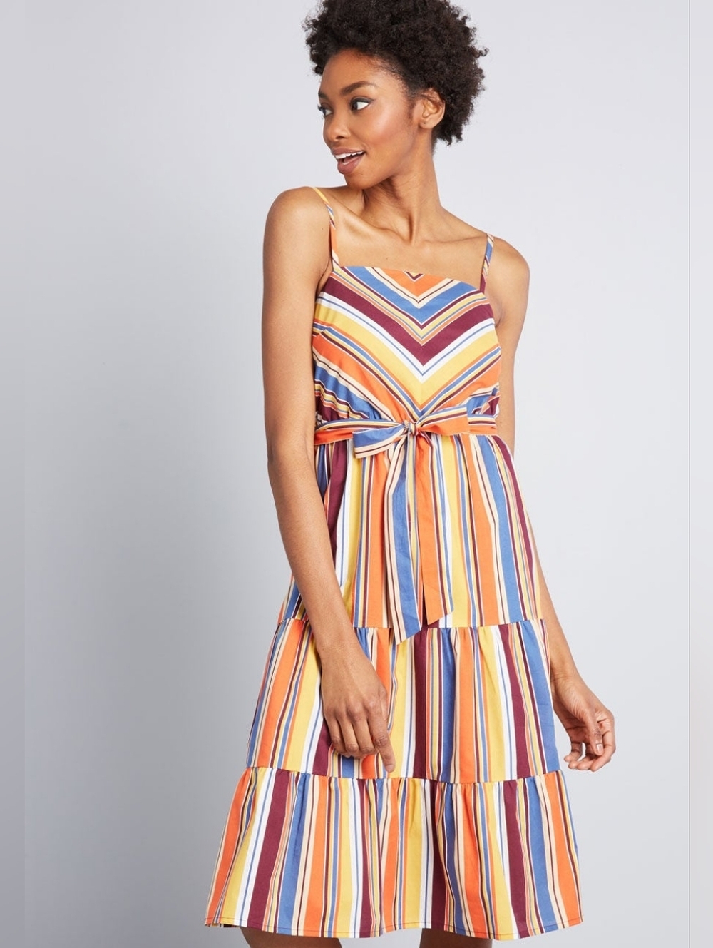 Lace & Mesh x ModCloth Retro Striped Tiered Maxi Dress Small